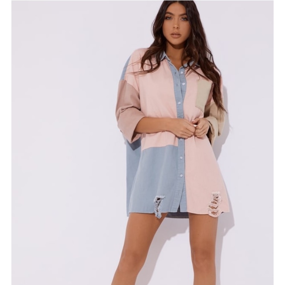 MULTI COLOUR BLOCK DENIM SHIRT DRESS